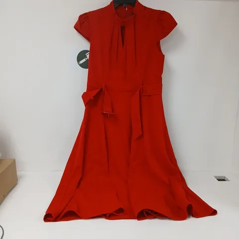 KALEIDOSCOPE RED BELT MIDI DRESS - UK 12