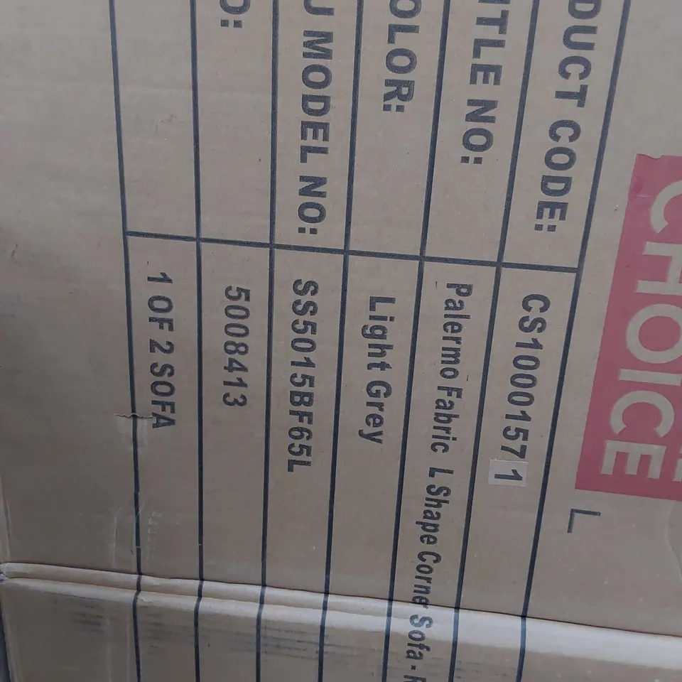 BOXED PALERMO L SHAPED CORNER SOFA RHF LIGHT GREY FABRIC (BOX 1 OF 2 ONLY)