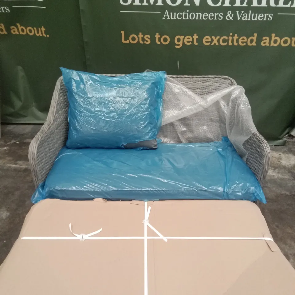 GOODHOME RATTAN SOFA WITH CUSHION AND COFFEE TABLE