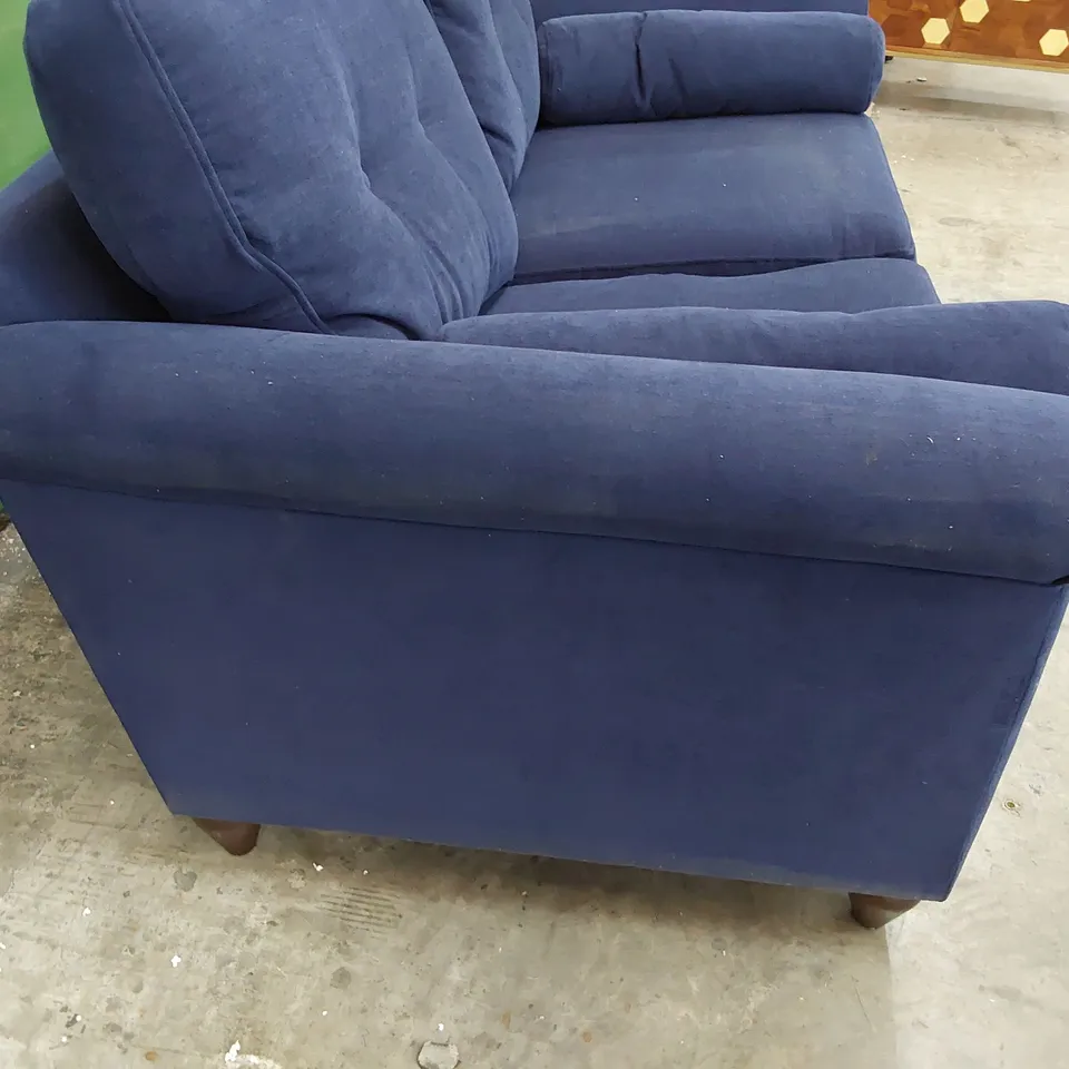 QUALITY BRITISH MADE LOUNGE Co TWO SEATER SOFA WITH BOLSTER CUSHIONS PLUSH BLUE FABRIC 