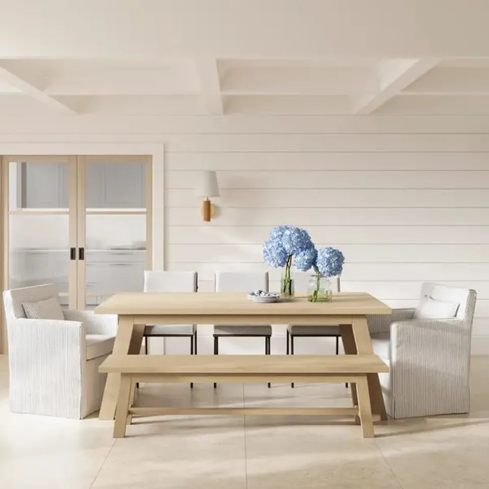 BOXED BOURTON 8 SEATER DINING TABLE - LATTE (2 BOXES)