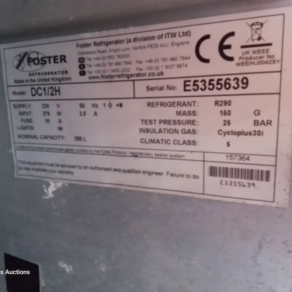 FOSTER DOUBLE DOOR COUNTER FRIDGE Model DC1/2H