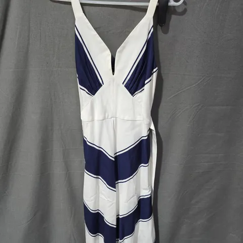 WOMEN'S DAKS LONDON NAVY & WHITE STRIPED SLEEVELESS DRESS – SIZE 12