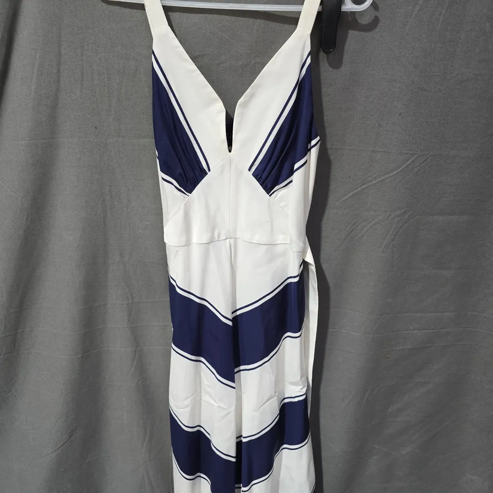 WOMEN'S DAKS LONDON NAVY & WHITE STRIPED SLEEVELESS DRESS – SIZE 12