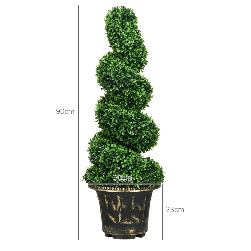 BOXED 90CM FAUX BOXWOOD TOPIARY IN METAL POT (SET OF 2)