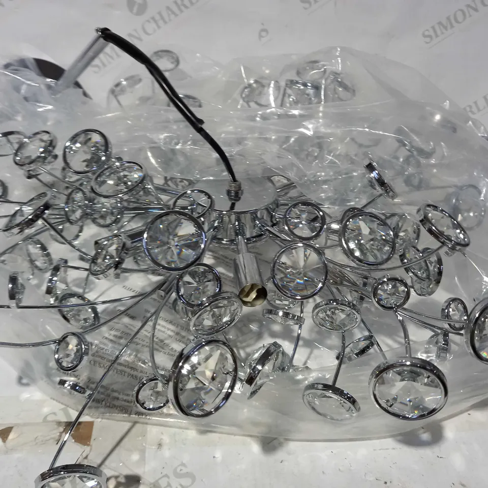DAR LIGHTING GROUP OBEROI 6LT SEMI FLUSH CEILING LIGHT - POLISHED CHROME FINISH, CRYSTAL BEAD & CHROME DECORATION