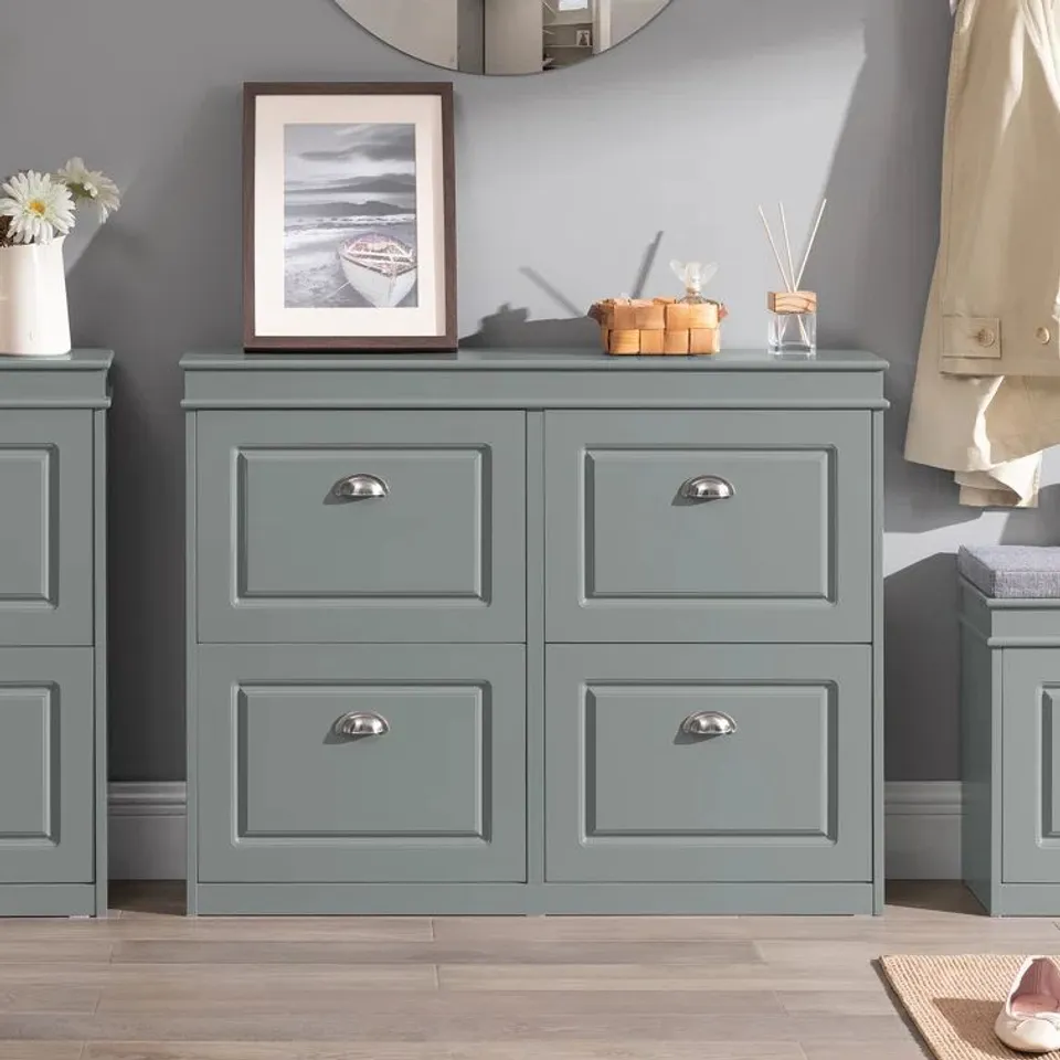 BOXED MORIAH 16-PAIR SHOE CABINET IN LIGHT GREY - 1 BOX