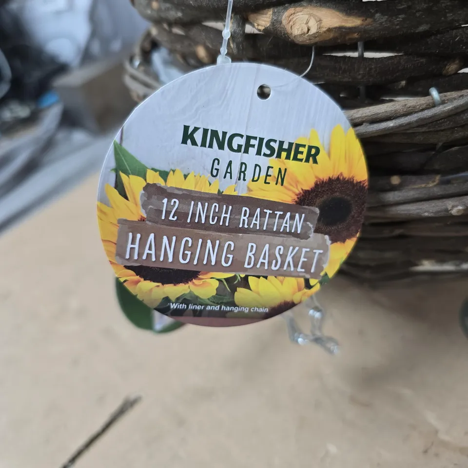 3 X KINGFISHER GARDEN 12 INCH RATTAN HANGING BASKET WITH TAGS