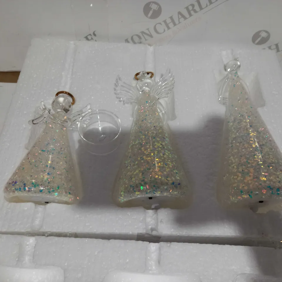 BOXED HOME REFLECTIONS SET OF 3 PRE-LIT GLASS ANGEL CANDLE HOLDERS