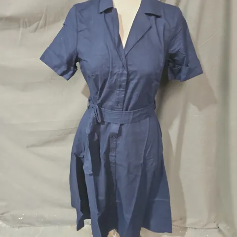 CREW CLOTHING COMPANY AVA BELTED LINEN BLEND SHIRT DRESS IN NAVY SIZE 10