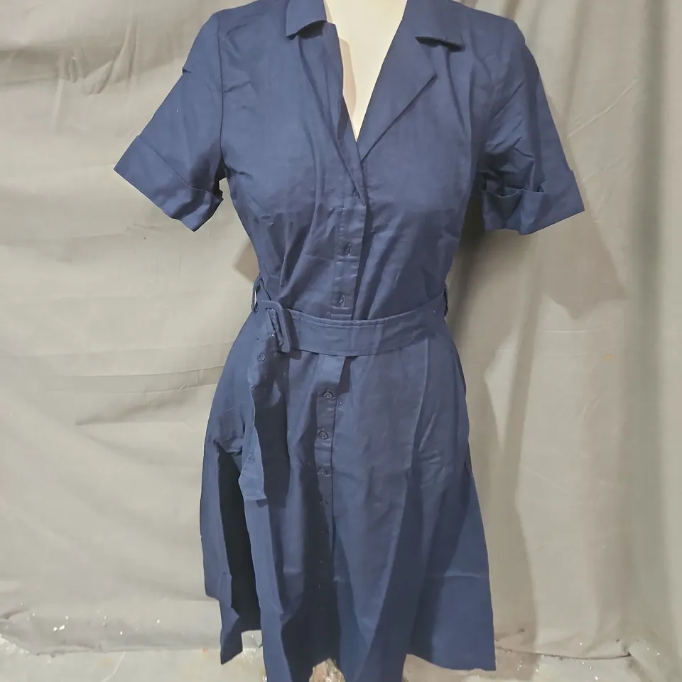 CREW CLOTHING COMPANY AVA BELTED LINEN BLEND SHIRT DRESS IN NAVY SIZE 12