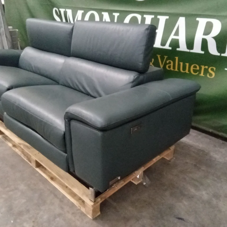 QUALITY DESIGNER 3 SEATER POWER RECLINER LEATHER SOFA - SLATE GREY