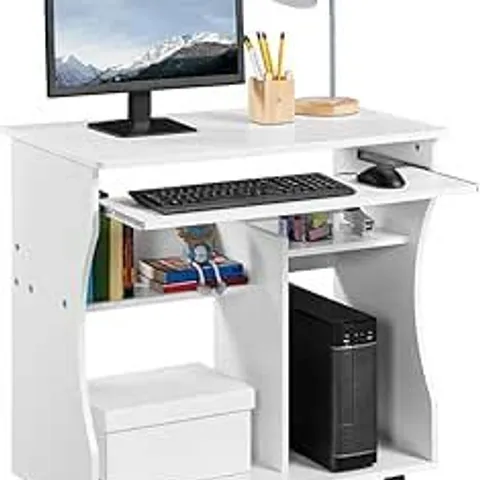 BOXED YAHEETECH WOOD ROLLING COMPUTER DESK PC LAPTOP TABLE FOR SMALL SPACE, WHITE