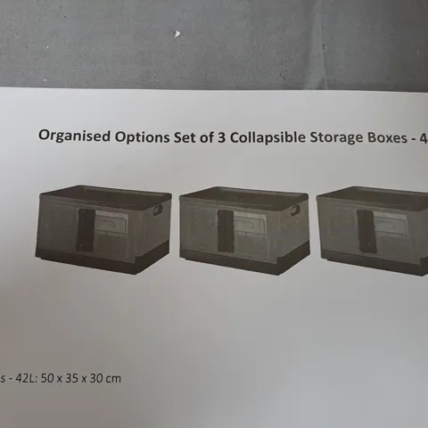 ORGANISED OPTIONS SET OF 3 42L COLLAPSIBLE STORAGE BOXES