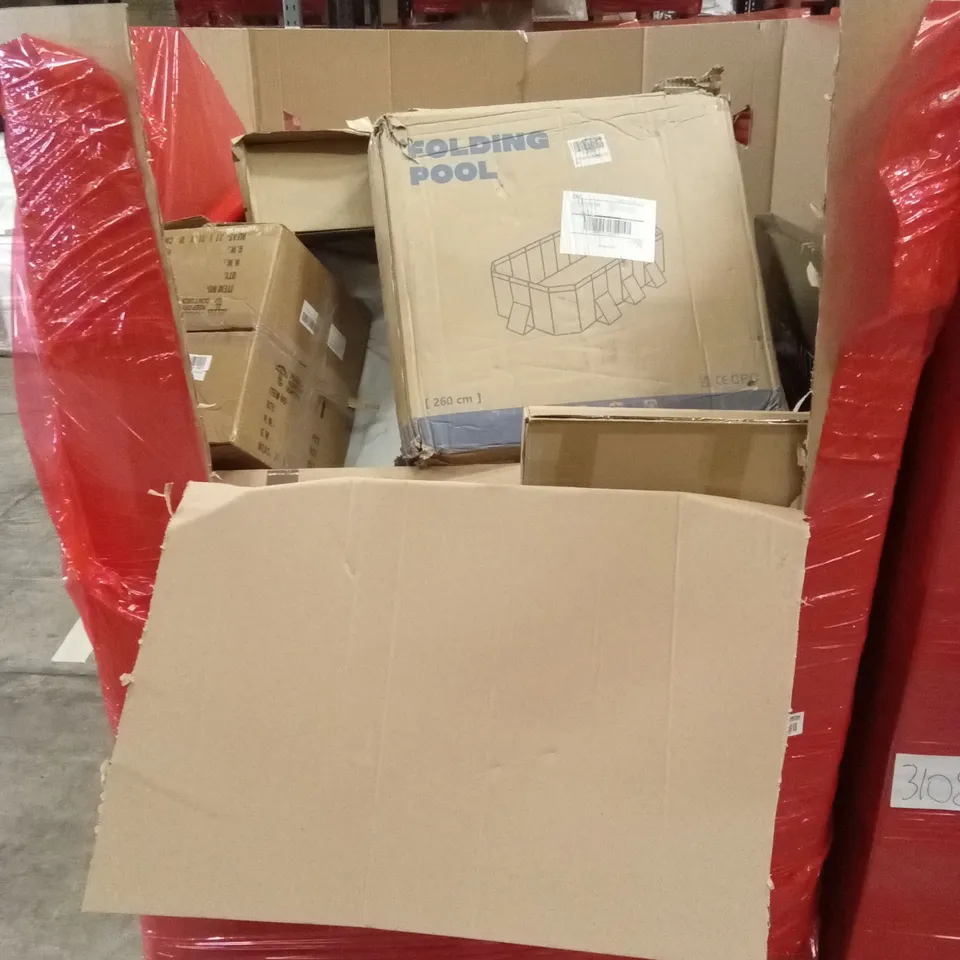 PALLET OF HOUSEHOLD GOODS AND PRODUCTS TO INCLUDE; MENS QUALITY FABRIC SUIT, TRANSCUTANEOUS ELECTRICAL NERVE SIMULATOR, SLIMLINE HEATER WITH THERMOSTAT 1000MM 