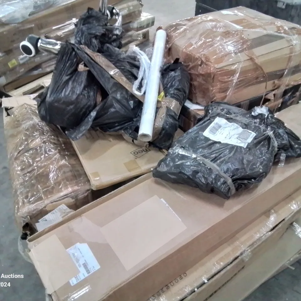 PALLET CONTAINING VARIOUS INCOMPLETE BOXED FURNITURE PARTS AND OTHER HOUSEHOLD ITEMS ETC.