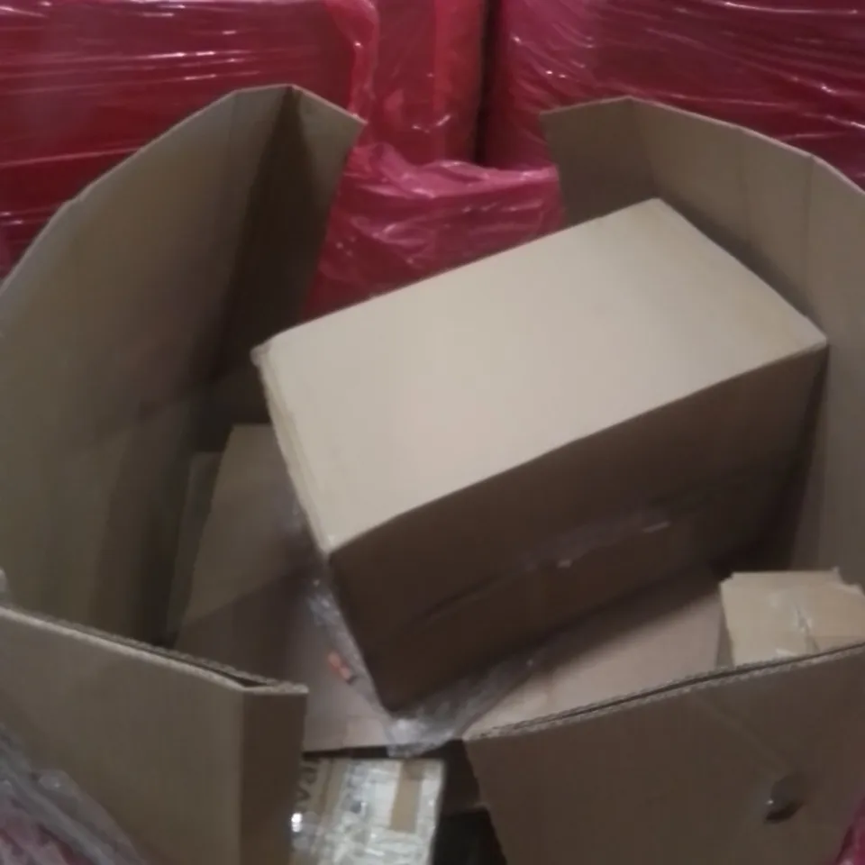 PALLET OF ASSORTED HOUSEHOLD GOODS AND FURNITURE TO INCLUDE; ERGONOMIC MESH OFFICE CHAIR, BABY UPBEAT, LONDON BRIDGE PAINTING ETC
