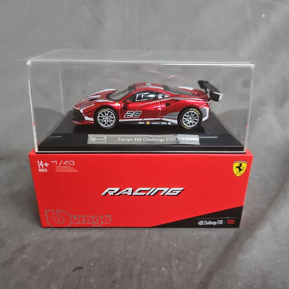URAGO 1:43 FERRARI 488 CHALLENGE EVO 2020 DIE-CAST MODEL CAR IN DISPLAY CASE