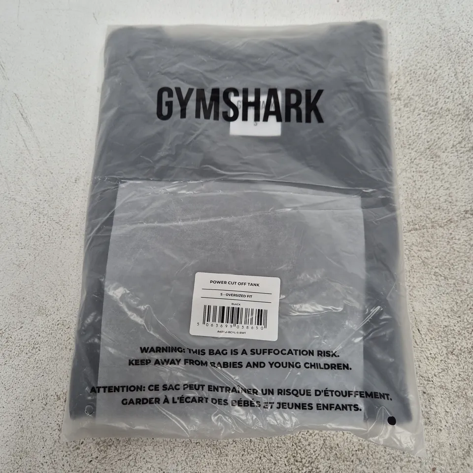 BAGGED GYMSHARK POWER CUT OFF TANK TOP – S, BLACK, OVERSIZED FIT 