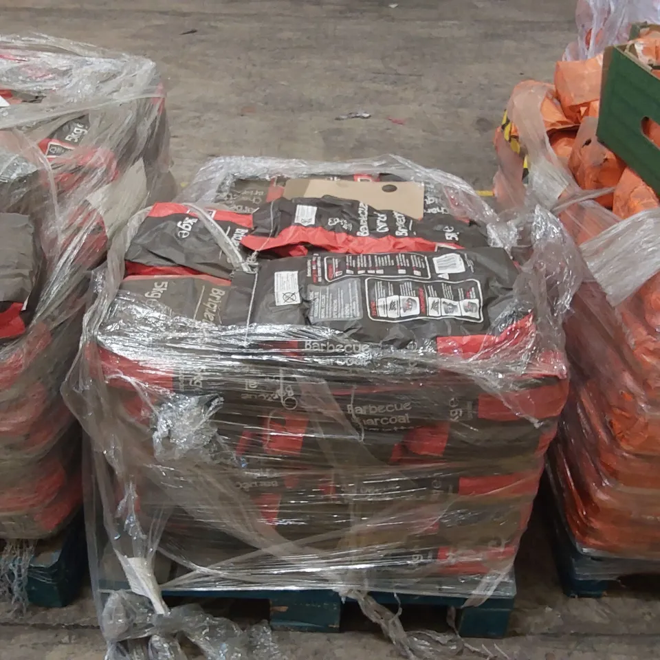 PALLET CONTAINING A LARGE QUANTITY OF CHARCOAL BRIQUETTE BAGS 