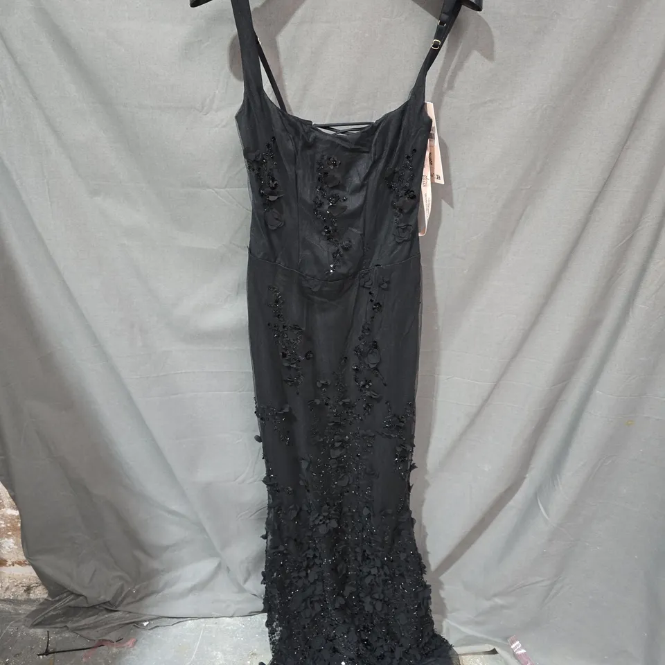 OH POLLY BLACK BEADED EVENING DRESS, UK 6 (US 2)