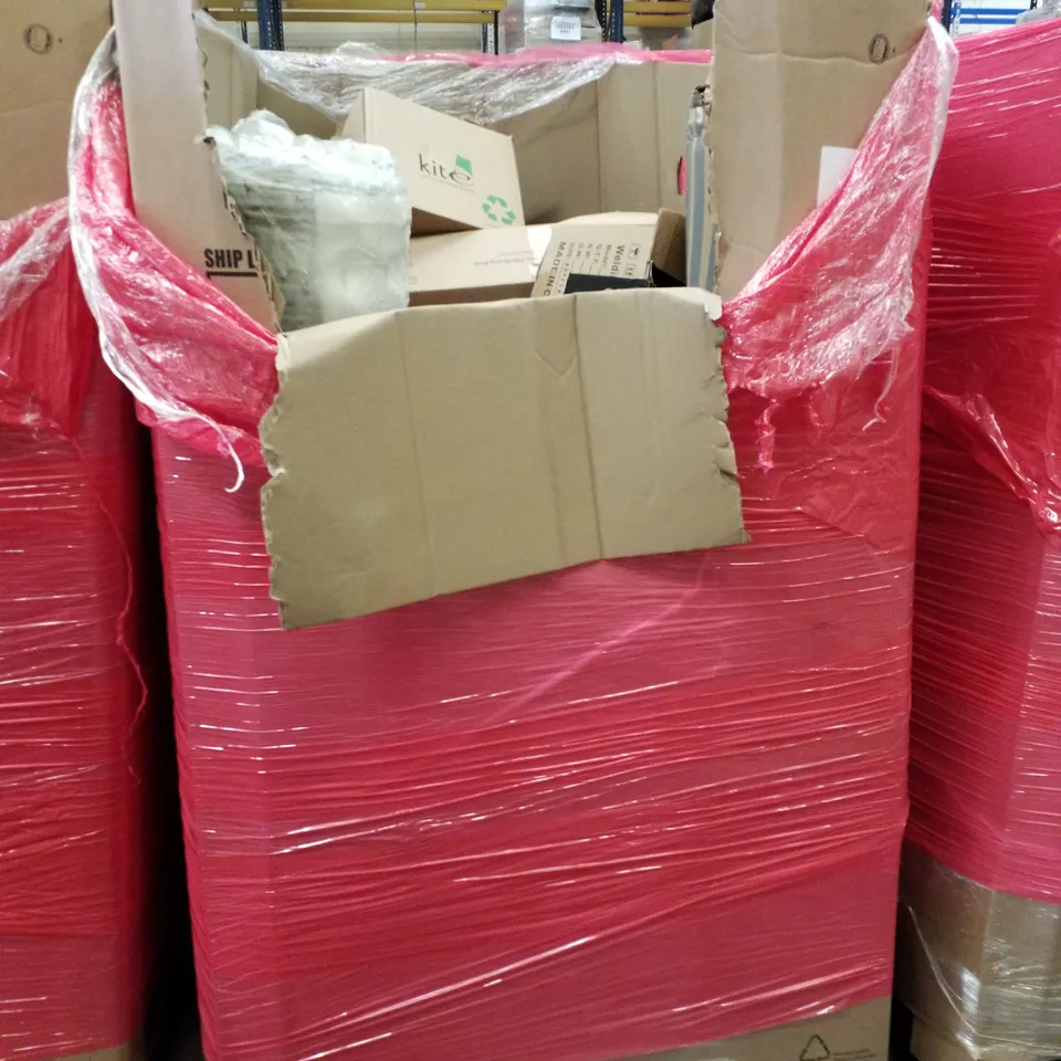 PALLET OF ASSORTED PRODUCTS INCLUDING ROTISSERIE KIT, CLOTHES DRYING RACK, ROUND DRUM STOOL, FOLDOUT CAMPING CHAIR, SINK DISH DRYING RACK 