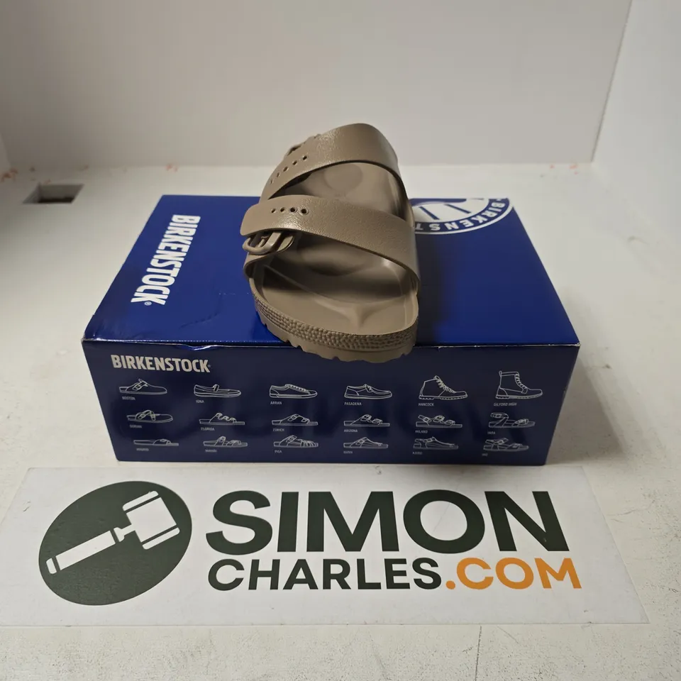 BOXED PAIR OF BIRKENSTOCK ARIZONA EVA IN GREY TAUPE - UK 9.5