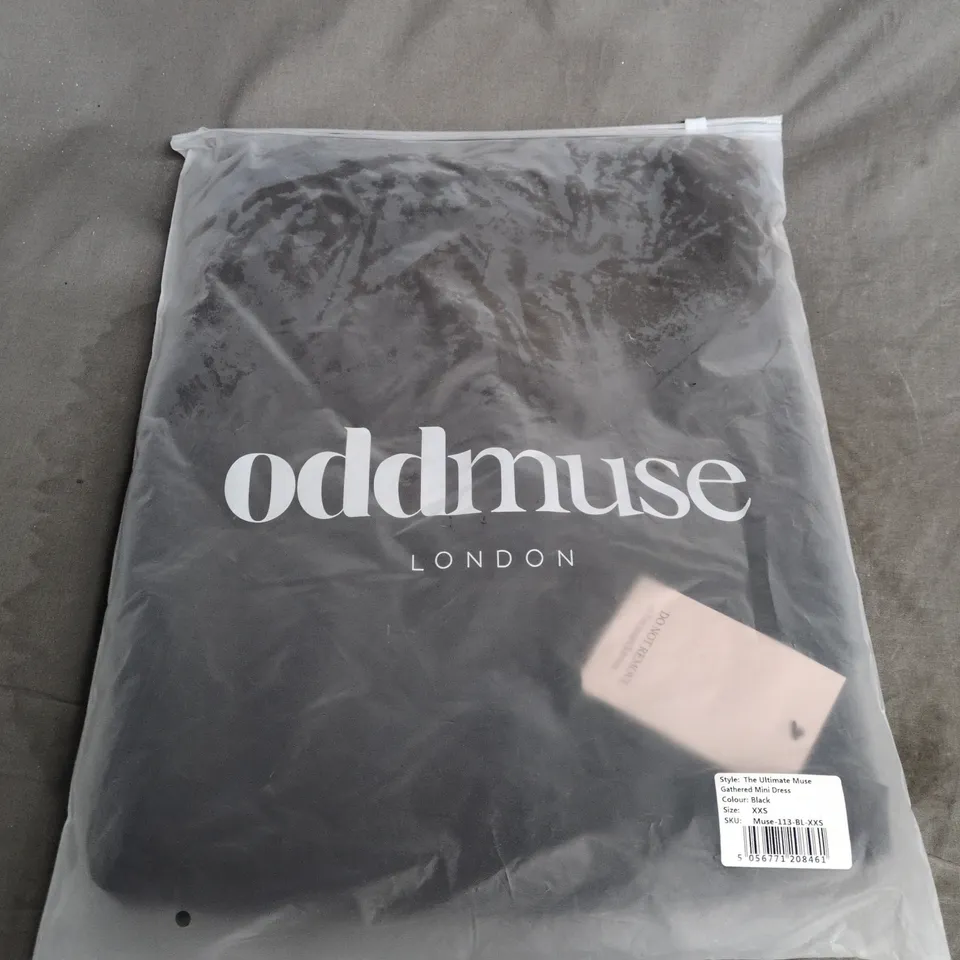 ODDMUSE LONDON THE ULTIMATE MUSE GATHERED MINI DRESS – BLACK, XXS