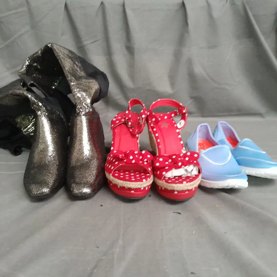 APPROXIMATELY 10 PAIRS OF ASSORTED WOMEN SHOES IN VARIOUS STYLES AND SIZES 