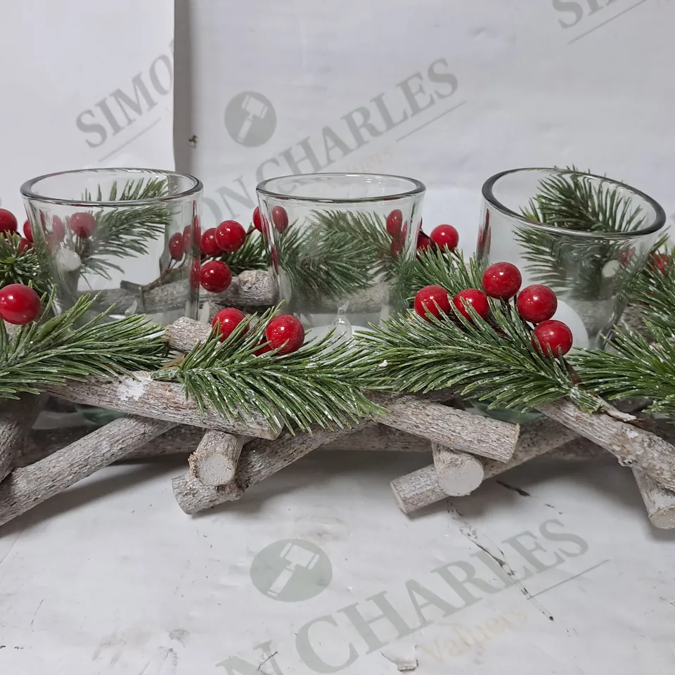 HOME REFLECTIONS PRE-LIT BERRY WOODEN CANDLE HOLDER & LED CANDLES