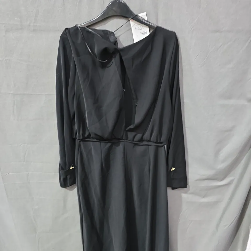 ZARA BLACK WRAP DRESS - WOMEN'S LONG-SLEEVE MAXI, UK SIZE L (EU L)