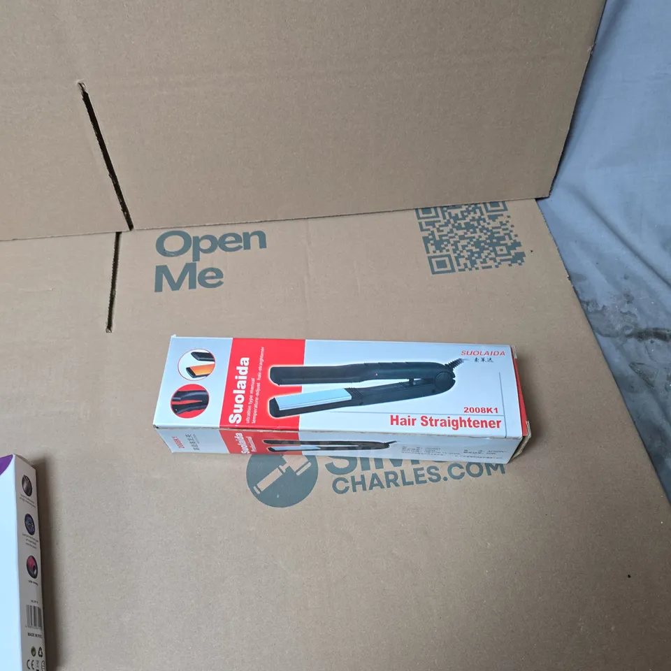 BOX OF APPROXIMATELY 25 ASSORTED ITEMS INCLUDING HAIR STRAIGHTENER SHAVER FOR LADIES AND MONOPOD SELFIE STICK 