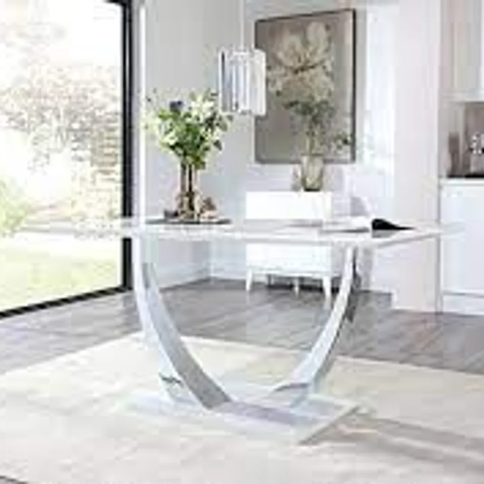 BOXED PEAKE WHITE HIGH GLOSS & CHROME 160CM DINING TABLE (3 BOXES)