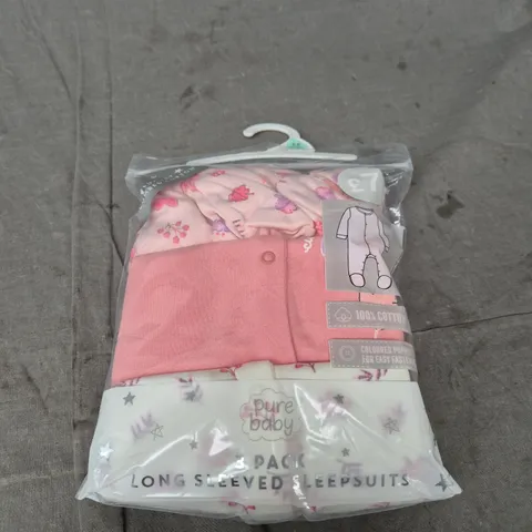 BAGGED 3 PACK OF LONG SLEEVED SLEEPSUITS - 3/6 M