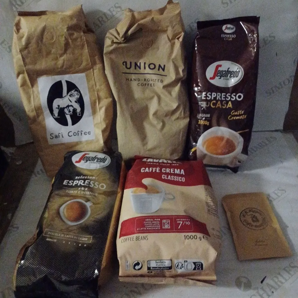 GROUP OF APPROX 6 ASSORTED COFFEE ITEMS TO INCLUDE SEGAFREDO, LAVAZZA, UNION ETC