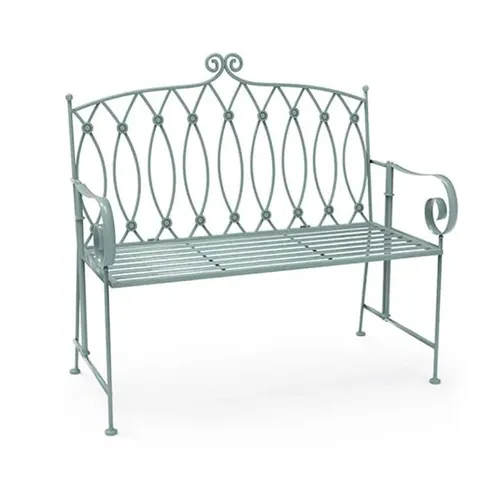 BOXED DECORATIVE WROUGHT IRON OUTDOOR RUSTIC BENCH - SAGE GREEN (1 BOX)