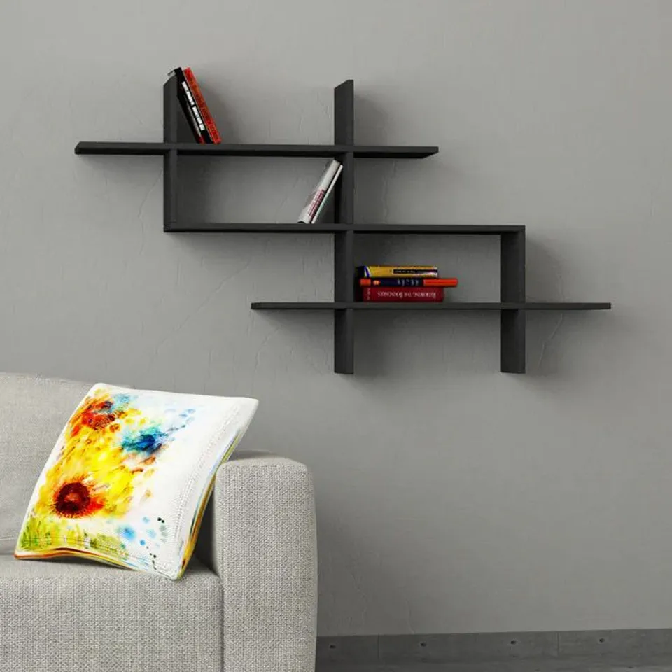 BOXED HALIC WALL MOUNTED MODERN BOOKCASE DISPLAY UNIT W 150CM -DARK COFFEE-