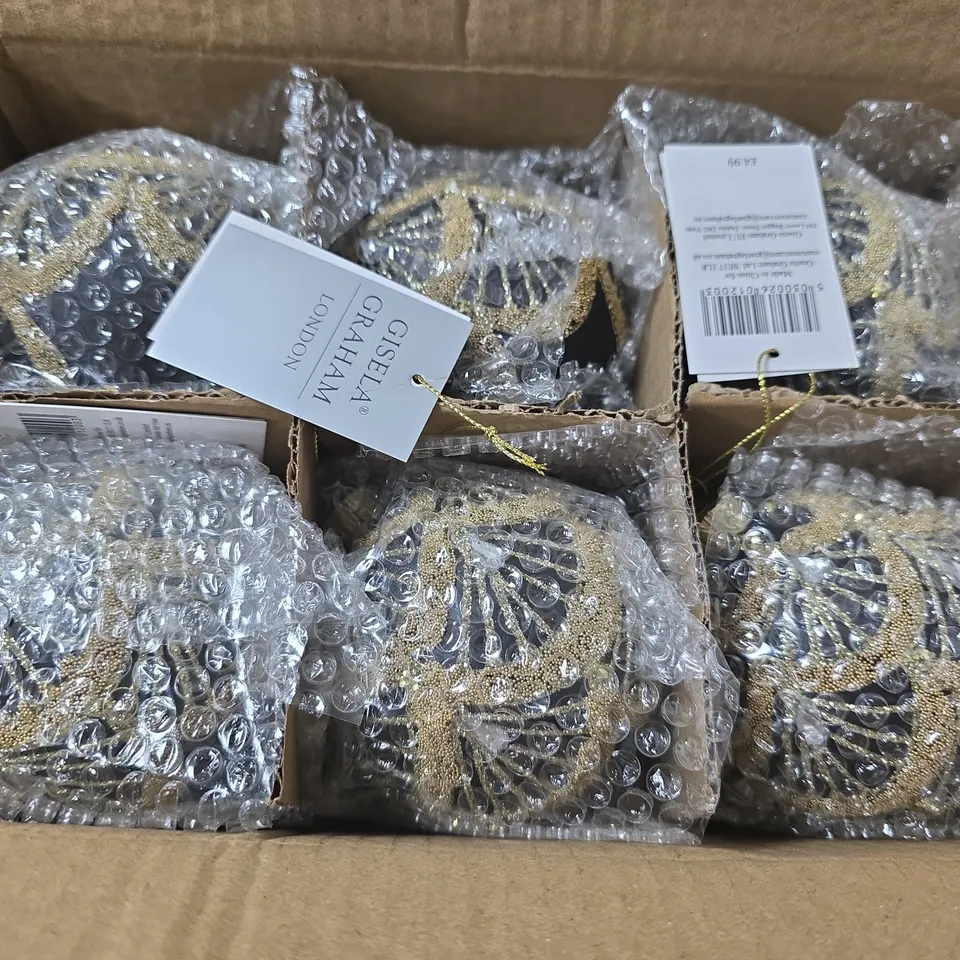 APPROXIMATELY 12 GISELA GRAHAM BLACK AND GOLD GLASS CHRISTMAS BAUBLE ORNAMENTS
