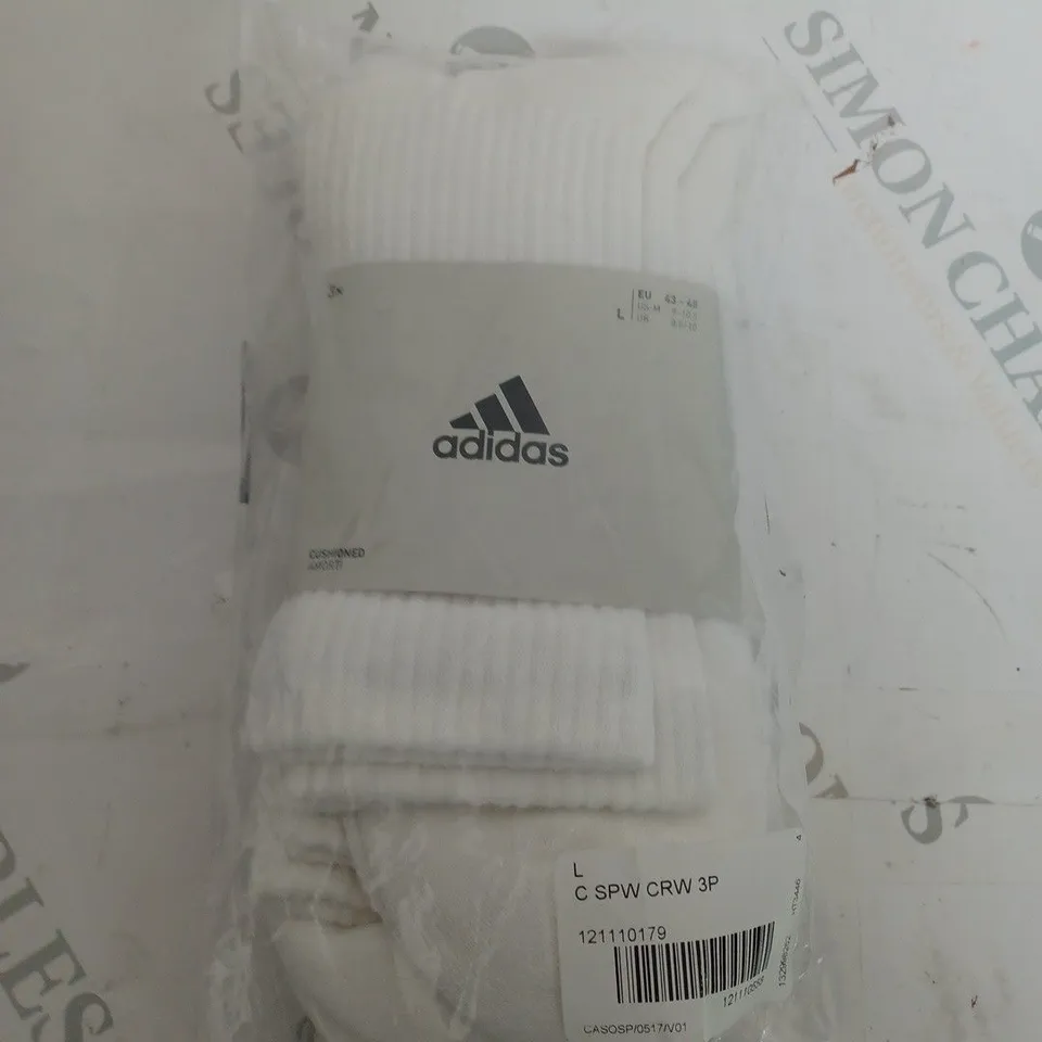 3 PACK OF ADIDAS SOCKS - SIZE LARGE