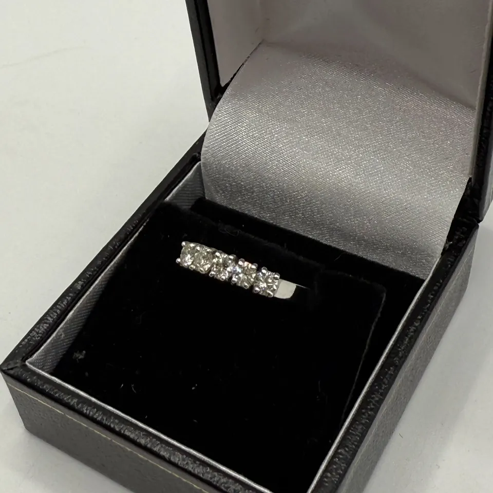 18CT WHITE GOLD FIVE STONE HALF ETERNITY RING SET WITH NATURAL DIAMONDS