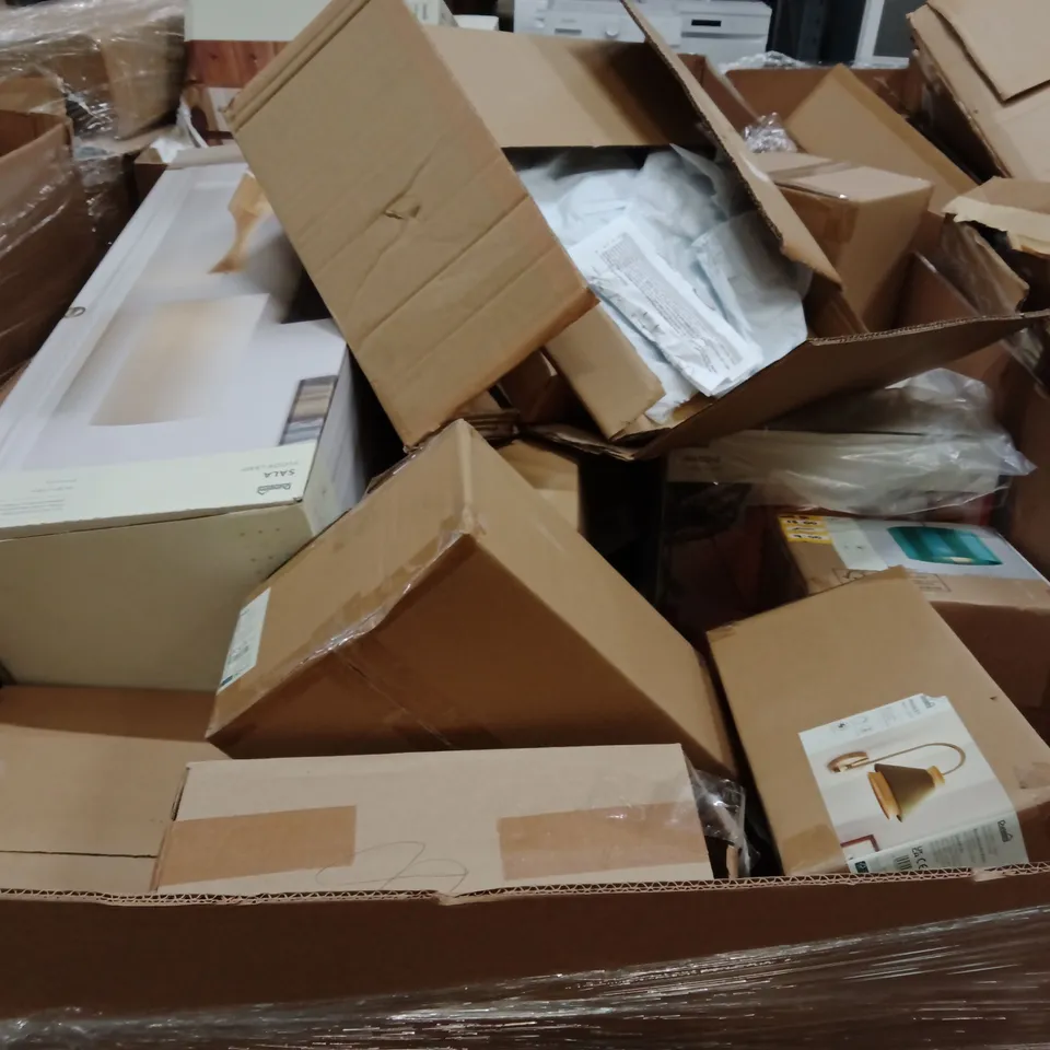 PALLET OF ASSORTED DESIGNER LIGHTING PRODUCTS TO INCLUDE;NESA TOUCH TABLE LAMP,NATURAL HISTORY MUSEUM BANKER FLOOR LAMP,PHUKET WALL LAMP