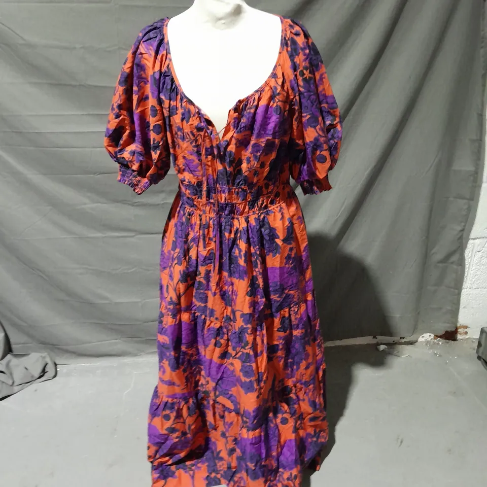 ANTHROPOLOGIE PUFF SLEEVE MAXI DRESS ORANGE SIZE SMALL