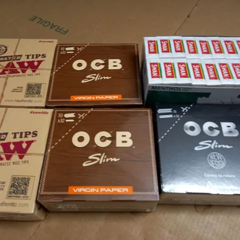LOT OF 6 ASSORTED SEALED SMOKING ACCESSORIES TO INCLUDE RAW TIPS, OCB SLIM AND SWAN MENTHOL TIPS