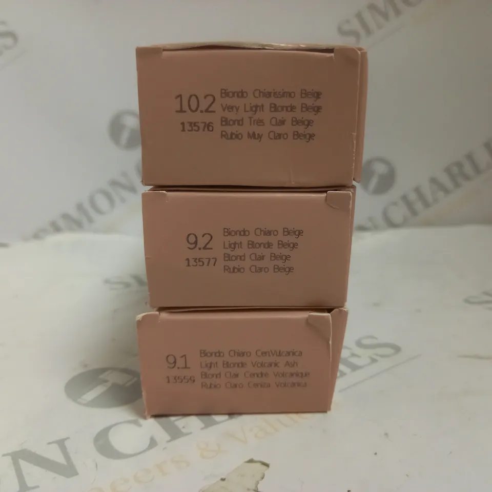 BOX OF 3 ASSORTED CARLO OLIVERI COLORE MEDITERRANEO PERMANENT HAIR COLOURING CREAMS #9.1, #9.2, #10.2