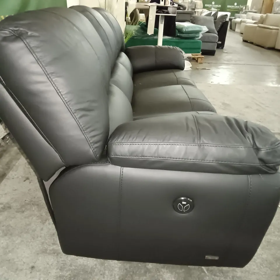 DESIGNER LEIGHTON BLACK FAUX LEATHER POWER RECLINING THREE SEATER SOFA 