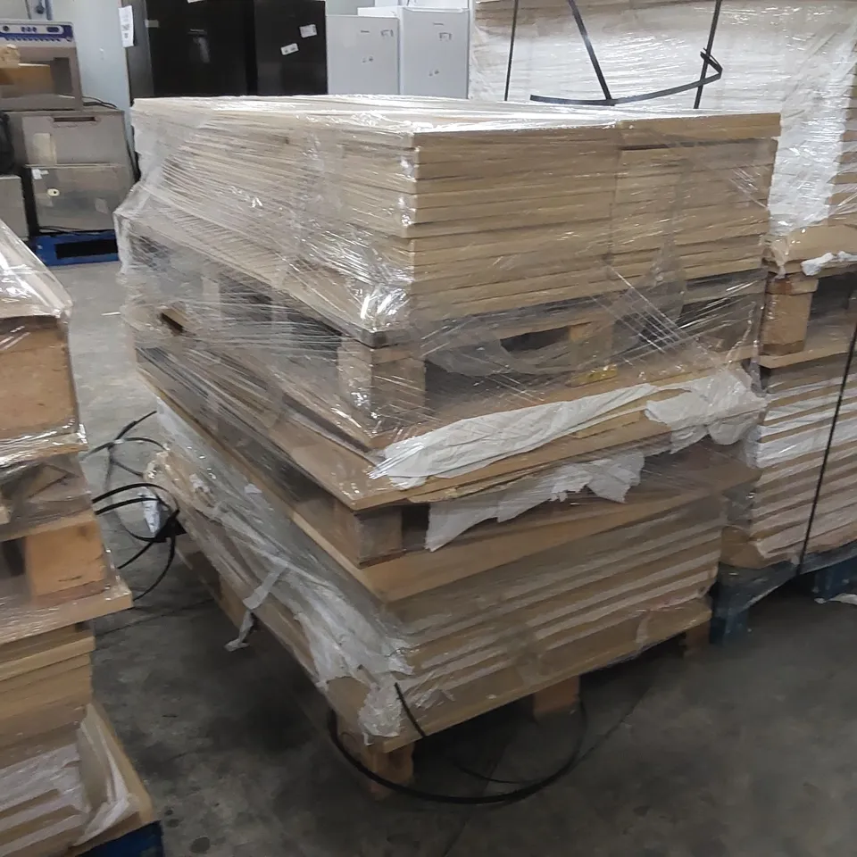 PALLET OF APPROXIMATELY 135 BRAND NEW CANTERBURY LISSA OAK KITCHENS/BEDROOM REPLACEMENT CABINET DOOR/DRAWER/END PANELS IN ASSORTED SIZES TO INCLUDE;