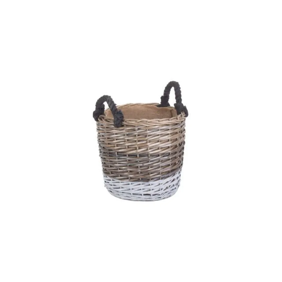 BOXED WICKER TRIPLE TONE STORAGE BASKET WITH LINING (1 BOX)