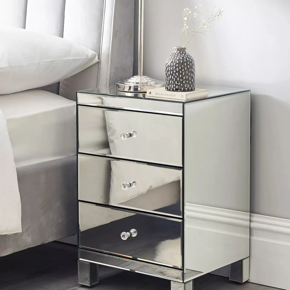 BOXED PARISIAN MIRRORED 3 DRAWER READY ASSEMBLED BEDSIDE CHEST - COLLECTION ONLY RRP £199