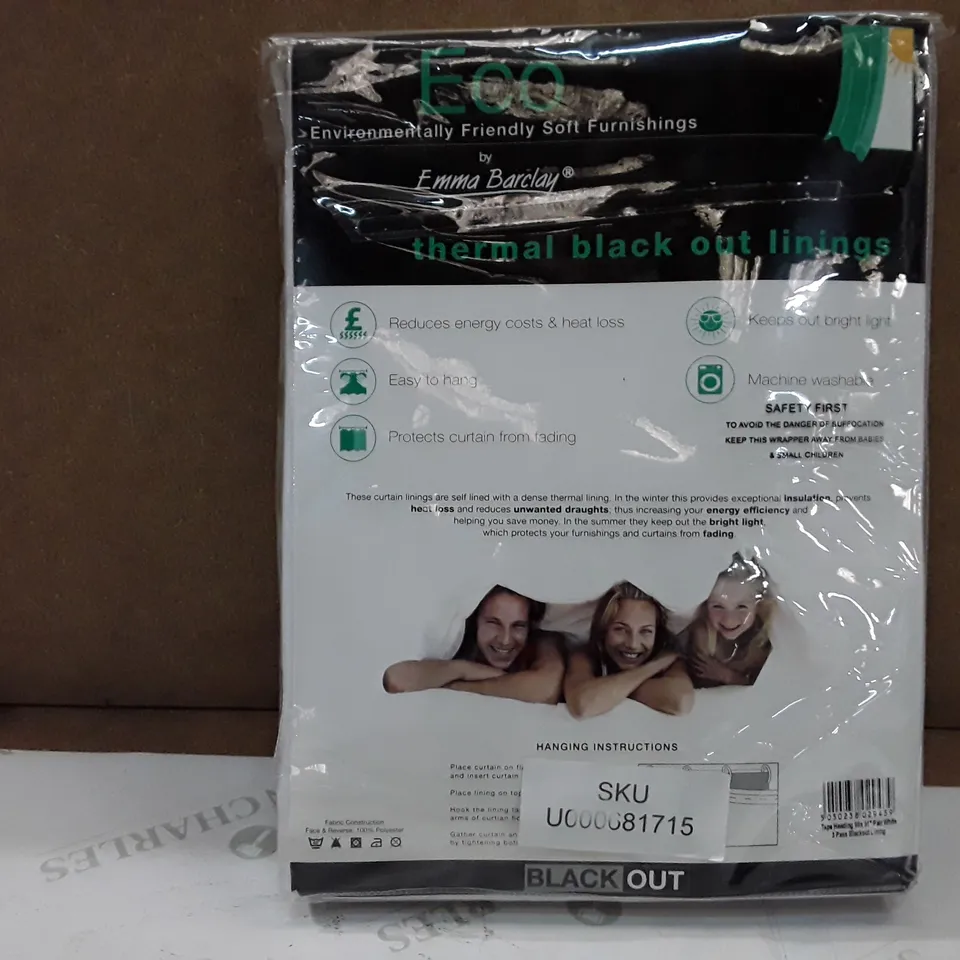 BRAND NEW ECO BLACK OUT THERMAL CURTAINS - 229CM X 130CM (WHITE)