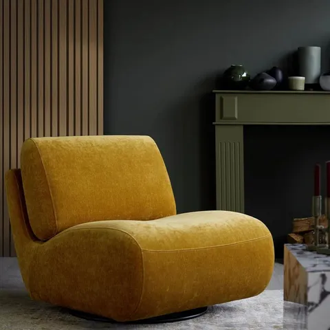 BOXED DANETTI FRANCES OCHRE FABRIC SWIVEL ACCENT CHAIR